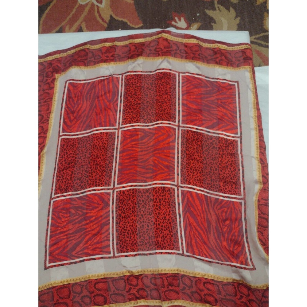 100% Silk Worthington Animal print red tiger snake square scarf 34 x 34